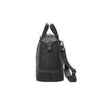 Sleek black Victorinox Weekender Duffle Bag with expandable capacity, zippered pocket, and rear sleeve for easy transport.