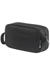 Sleek black Victorinox Werks Traveler 6.0 Toiletry Kit Bag with padded pockets, easy-clean lining, and durable zippers.