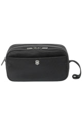 Sleek black Victorinox Werks Traveler 6.0 Toiletry Kit Bag with spacious interior and multiple storage pockets for travel organization.