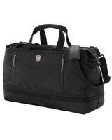 Sleek black Victorinox Werks Traveler 6.0 Weekender XL tote with expandability and organized interior for modern travelers.