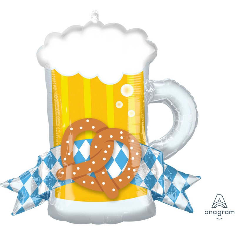 Supershape XL foil balloon shaped like an Oktoberfest mug, perfect for festive celebrations, parties, and decorations.