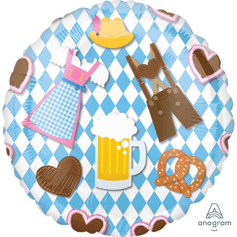 Vibrant 45cm Oktoberfest foil balloon, perfect for festive gatherings and celebrations with a self-sealing feature.