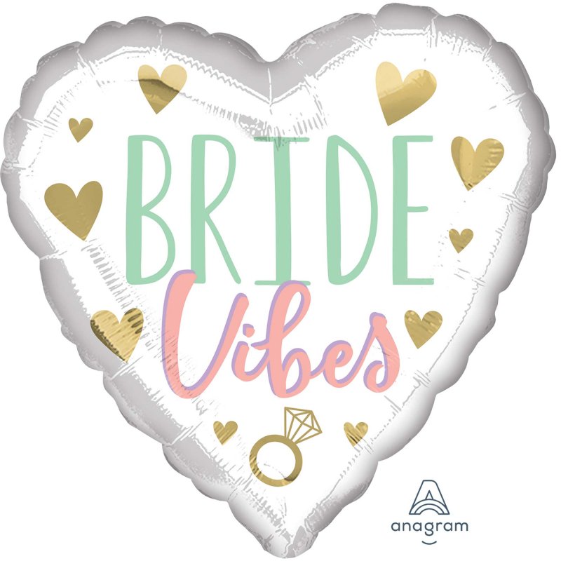 "Self-sealing 45cm 'Bride Vibes' foil balloon, perfect for bridal showers, adding charm to decor and celebrations."