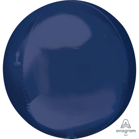 Orbz XL navy blue foil balloon (40cm) perfect for elegant celebrations, features self-sealing and eye-catching design.