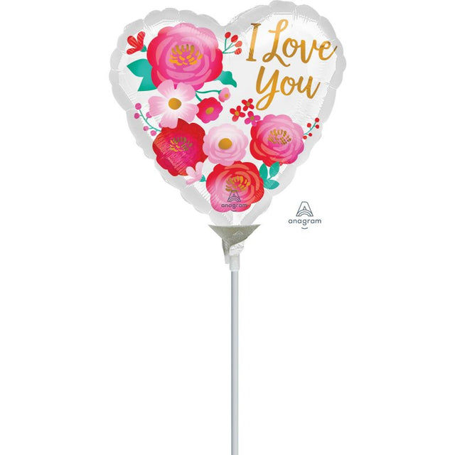 I Love You foil balloon with ombre flowers, perfect for romantic celebrations and gift embellishments.