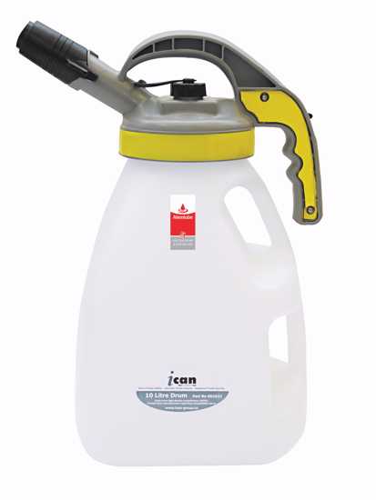 Alemlube iCan 10L Container with 25mm pour lid, designed for safe lubricant storage, minimizing contamination risks.