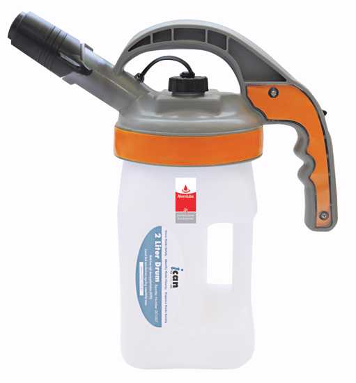 Alemlube iCan 2L container with 25mm pour lid for safe, efficient lubricant storage and dispensing in workshops.
