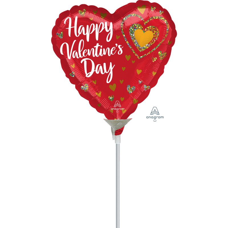 "10cm foil balloon featuring glitter hearts, perfect for adding sparkle to celebrations and floral arrangements."