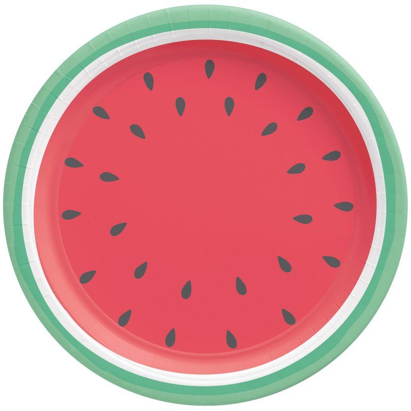 Colorful Tutti Frutti Summer Watermelon paper plates, 10.5 inches, pack of 8, perfect for summer gatherings and easy clean-up.