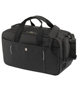 Victorinox Werks Traveler 6.0 Duffel Bag in black, featuring padded pockets for laptops and tablets, durable nylon design.