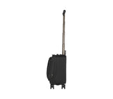 Sleek black Victorinox Werks Traveler 6.0 Wheeled Boarding Tote with spacious interior and 4-wheel maneuverability for travel.