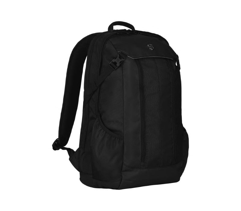 Victorinox Altmont Slimline Backpack in black, lightweight and stylish with organized compartments and comfortable straps.