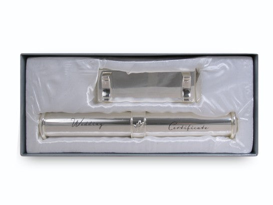Elegant wedding certificate holder with stand, designed to protect and display your marriage document beautifully.