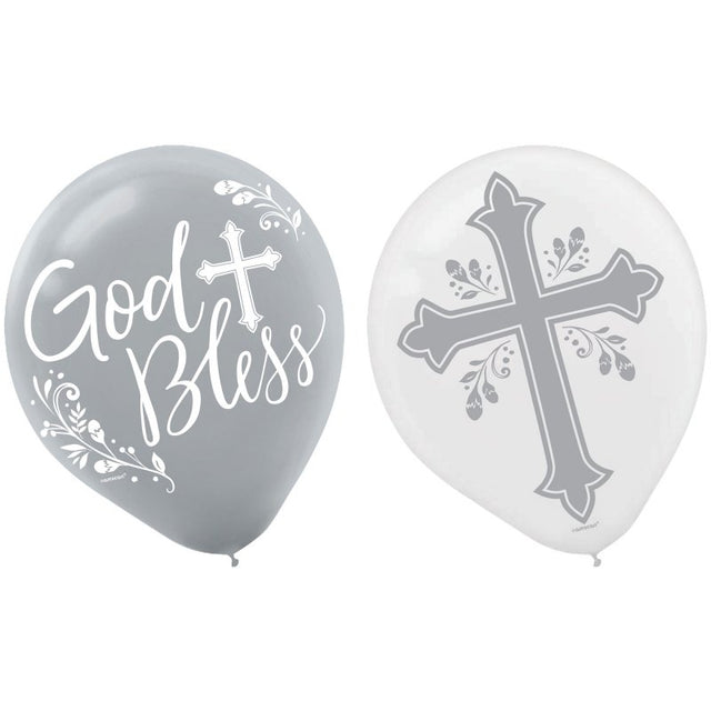 Vibrant 12-inch Holy Day God Bless latex balloons, pack of 15, perfect for religious celebrations and joyful decorations.