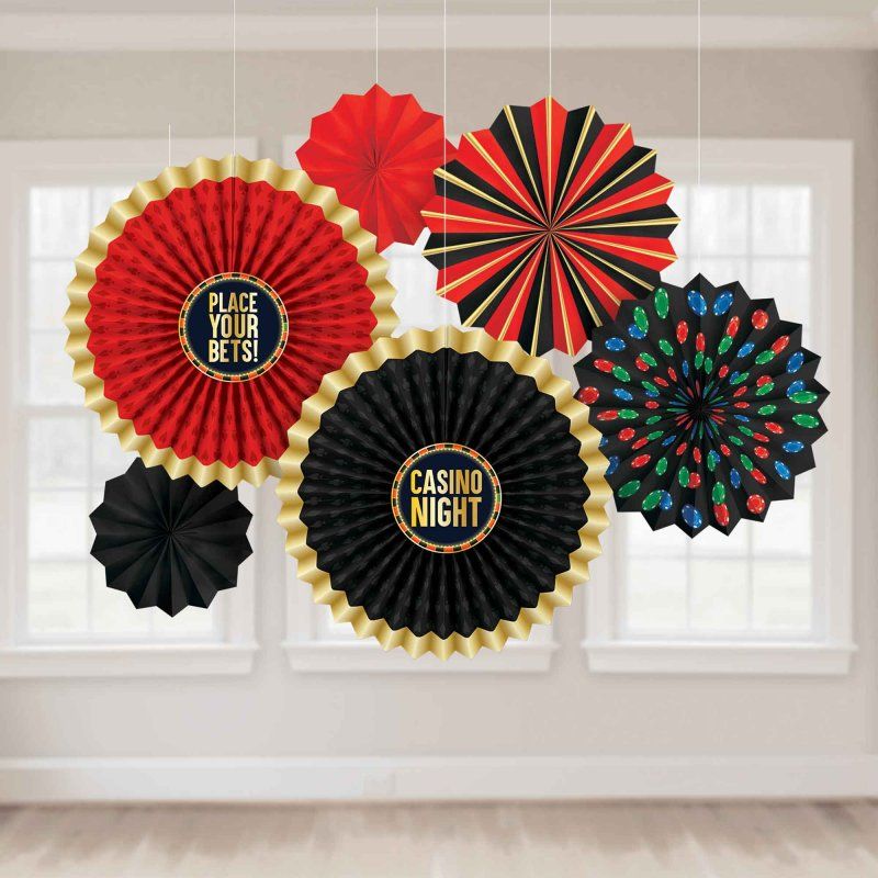 Roll The Dice Casino Paper Fan Decorations - Pack of 6