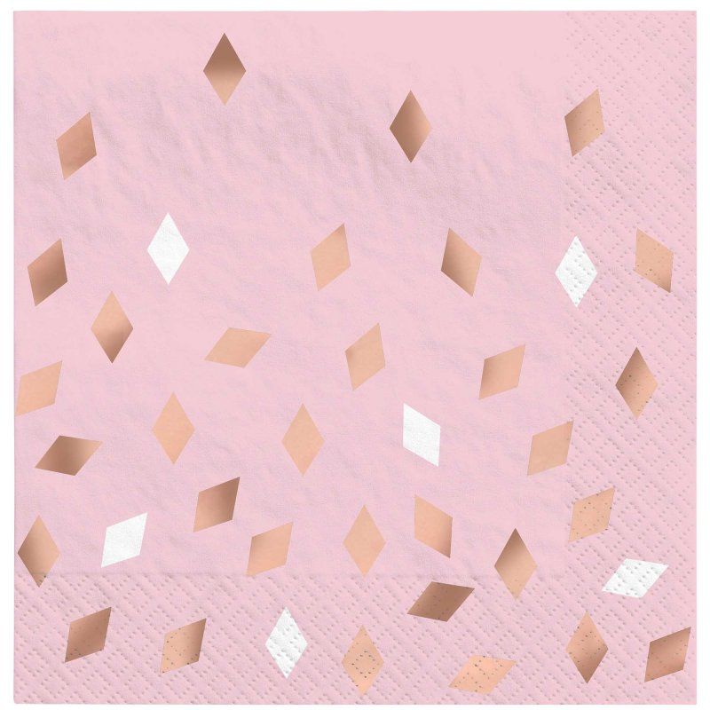 Elegant blush pink birthday lunch napkins, hot-stamped, pack of 16, ideal for parties and stylish events.