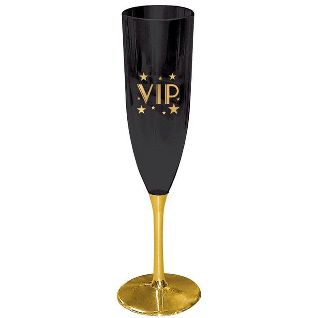 Set of 4 shatterproof plastic champagne glasses with a glittery finish, perfect for elegant celebrations and outdoor events.