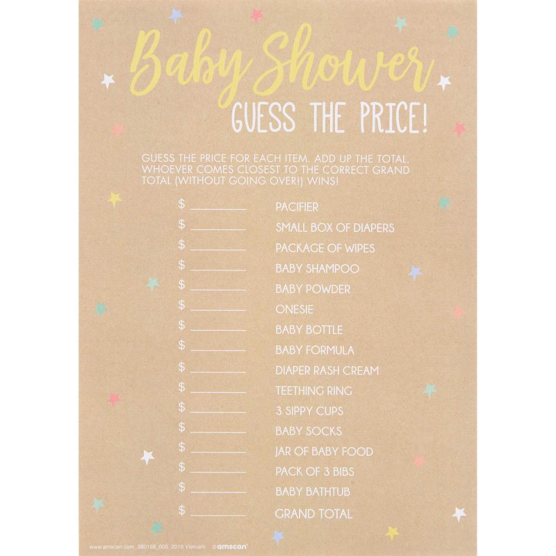 Baby Shower Game - Guess The Price (17cm) (Pack of 24)