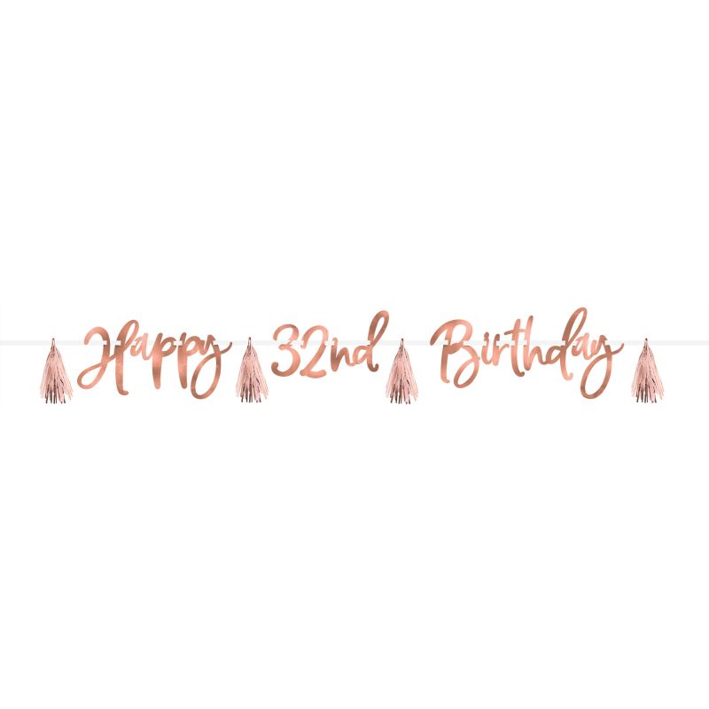 Blush birthday foil banner kit for customizable celebrations, featuring numbers and suffixes for any age.