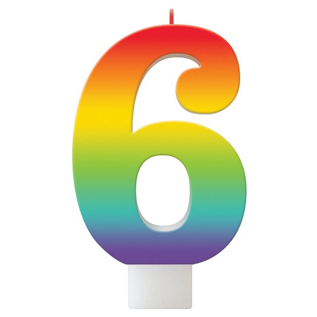 Vibrant 11cm rainbow birthday candle, perfect for cake decoration and festive celebrations for all ages.