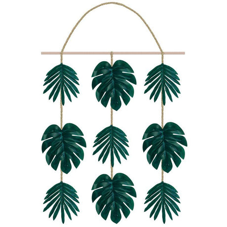 Aloha Palm Leaf Faux Hanging Decoration with a rustic rope hanger, perfect for tropical-themed decor, measuring 50cm x 43cm.