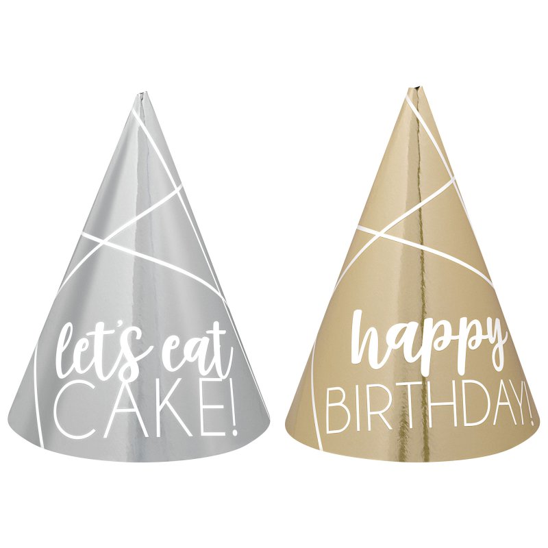Mini Foil Party Hats - Cone Birthday (Gold And Silver) (Pack of 12)
