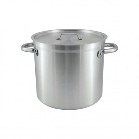 Alt text: Large 16.0L anodized aluminium stockpot with a satin finish, ideal for even heat cooking and durable kitchen use.