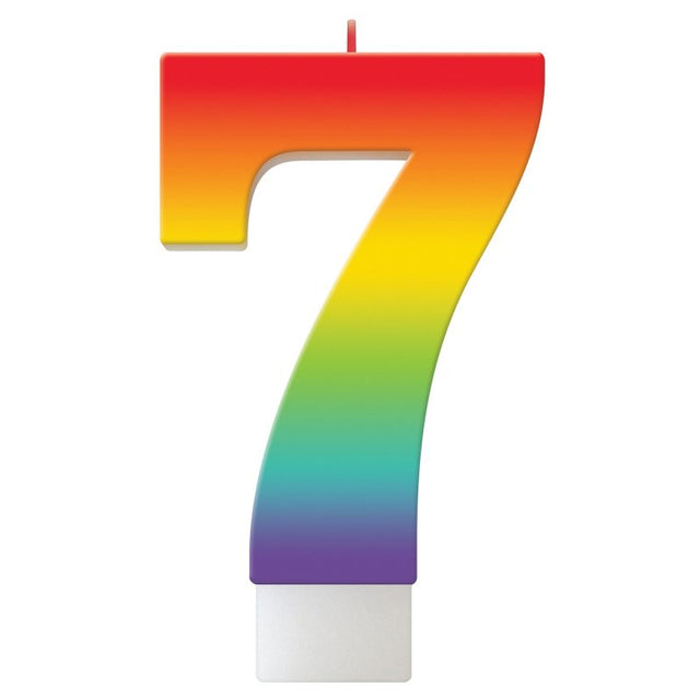 Vibrant 11cm rainbow birthday candle adding joy and color to cake celebrations for all ages.