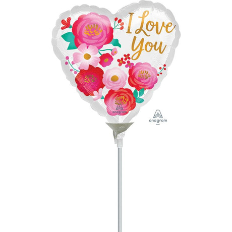 Vibrant 23cm foil balloon featuring "I Love You" with an ombre flower design, perfect for romantic celebrations.