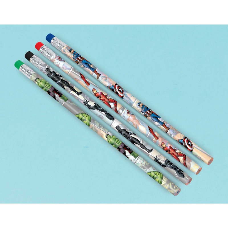 Vibrant Marvel-themed pencils featuring iconic superheroes, perfect for kids' parties and creative fun. Pack of 8.