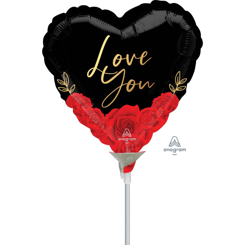 White foil balloon with red rose graphics, "Love You" text, perfect for romantic occasions, measuring 23cm.