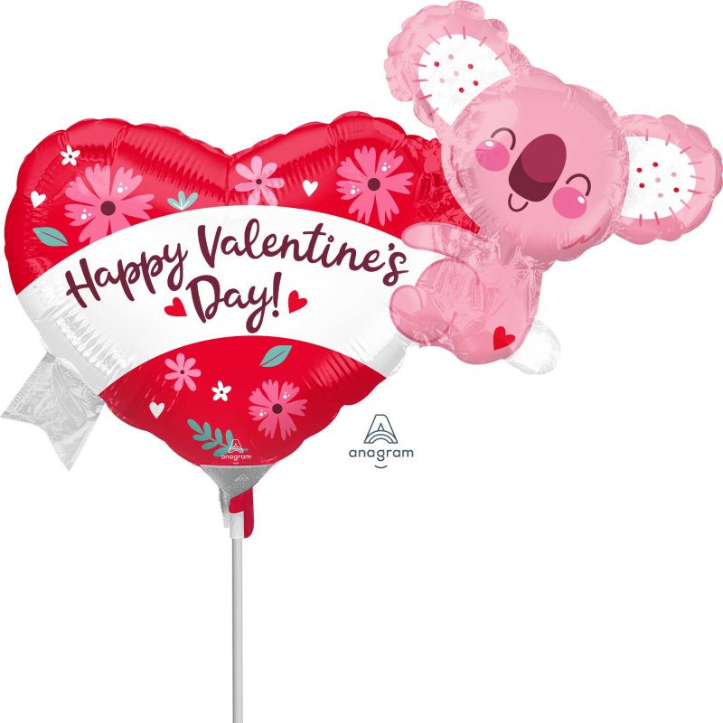 Adorable Ms. Hvd Koala foil balloon, perfect for Valentine's Day and special events, featuring vibrant colors and easy inflation.