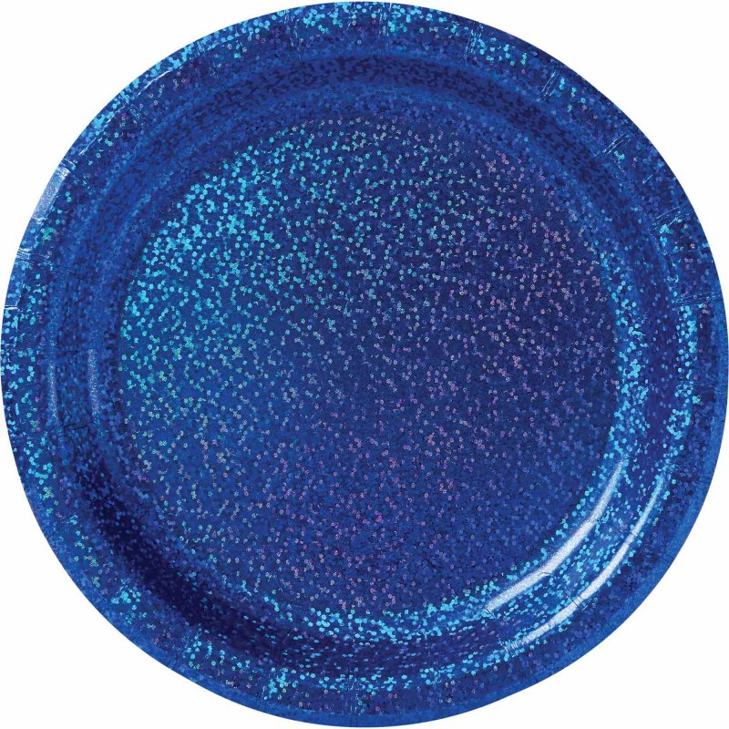 Round royal blue paper plates (17cm) in a pack of 8, perfect for snacks and occasions, combining style and convenience.
