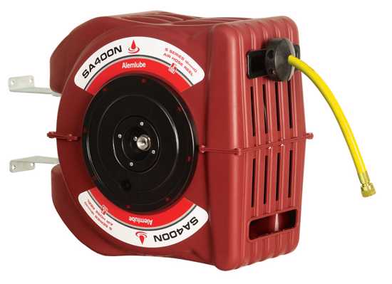 Alemlube S Series Air Hose Reel, 12mm x 15m, featuring durable UV cover, flexible hose, and 180-degree mounting options.