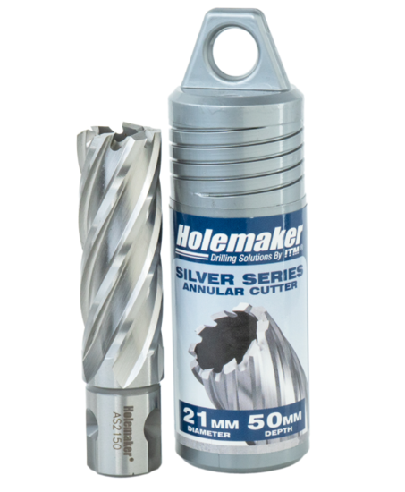 Holemaker HSS L/SRS Annular Cutter 21x50mm: durable high-speed steel tool for smooth, burr-free cutting with universal shank compatibility.