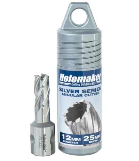 Holemaker HSS S/SRS Annular Cutter, 12x25mm, high-speed steel, durable, smooth cutting, compatible with most drills.