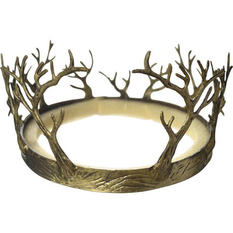 Gold Crown of Branches with intricate detailing, perfect for regal costumes, measuring 23cm in diameter and 12.7cm tall.