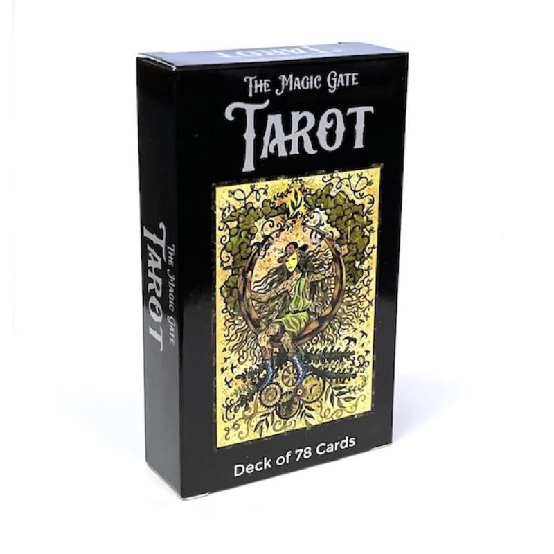 The Magic Gate Tarot Deck featuring 78 hand-drawn cards with unique monochrome illustrations, bridging human experience and the Unknown.