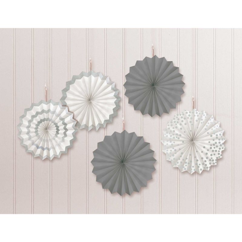 Mini Paper Fans Silver Hot-Stamped Hanging Decorations - Pack of 5