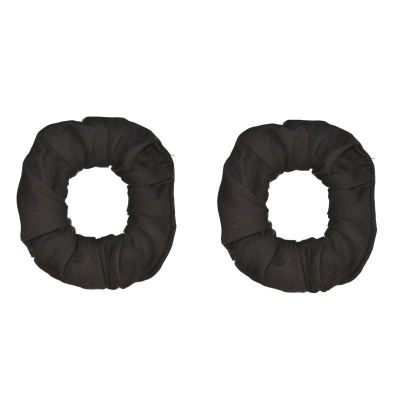 Black hair scrunchies pack of 2, ideal for securing ponytails and adding style to any outfit without damaging hair.