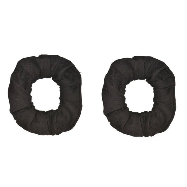 Black hair scrunchies pack of 2, ideal for securing ponytails and adding style to any outfit without damaging hair.