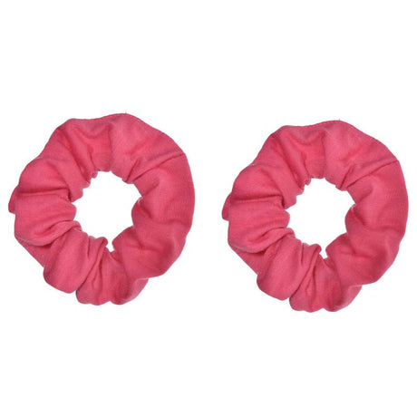 Pink hair scrunchies pack of 2, soft fabric for style and comfort, perfect for casual hairstyles and everyday wear.