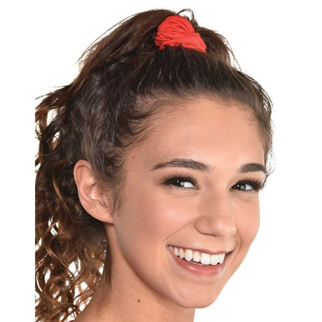 Bright red hair scrunchies in a pack of 2, crafted from soft fabric for a stylish and damage-free hair accessory.