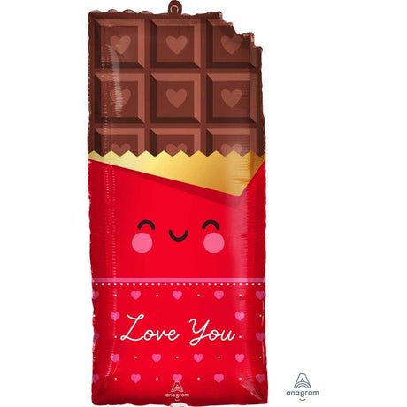 Supershape XL chocolate bar balloon 'Love You', vibrant design, perfect for celebrations and expressing affection.