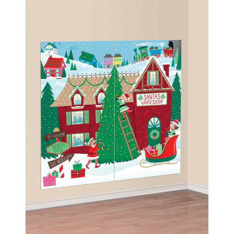 Colorful Santa's Workshop wall decorations, 165cm x 85cm, perfect for festive indoor and outdoor holiday decor. Pack of 2.