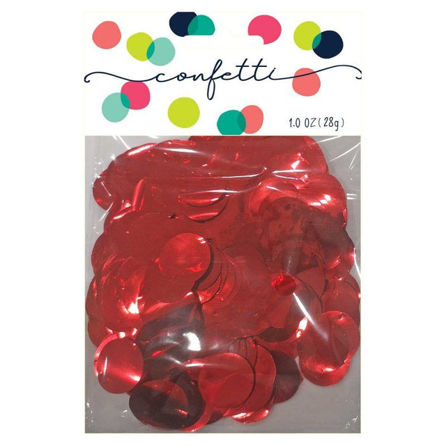 Vibrant metallic red confetti circles, 2cm, 28g, perfect for adding elegance to parties and celebrations.