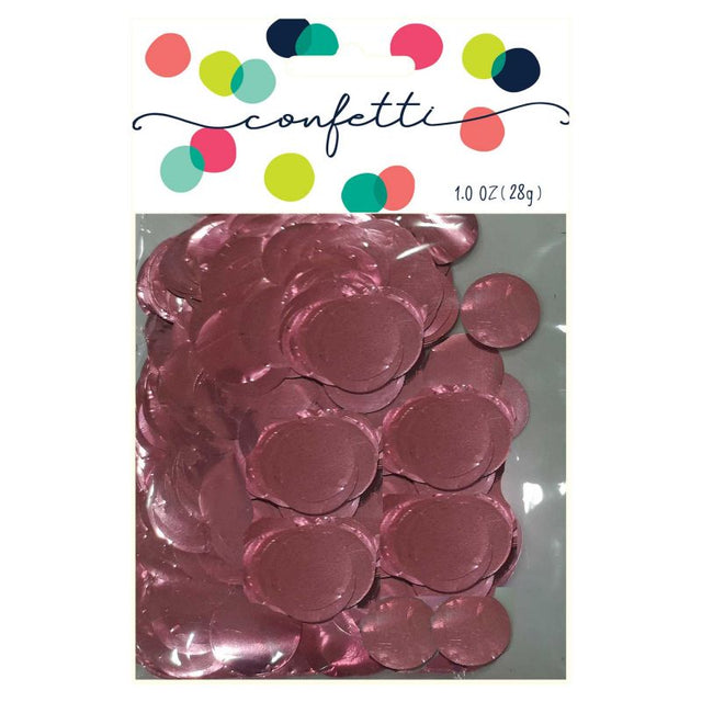 Light pink metallic confetti circles, 2cm foil, 28g pack, perfect for elegant celebrations and creative projects.