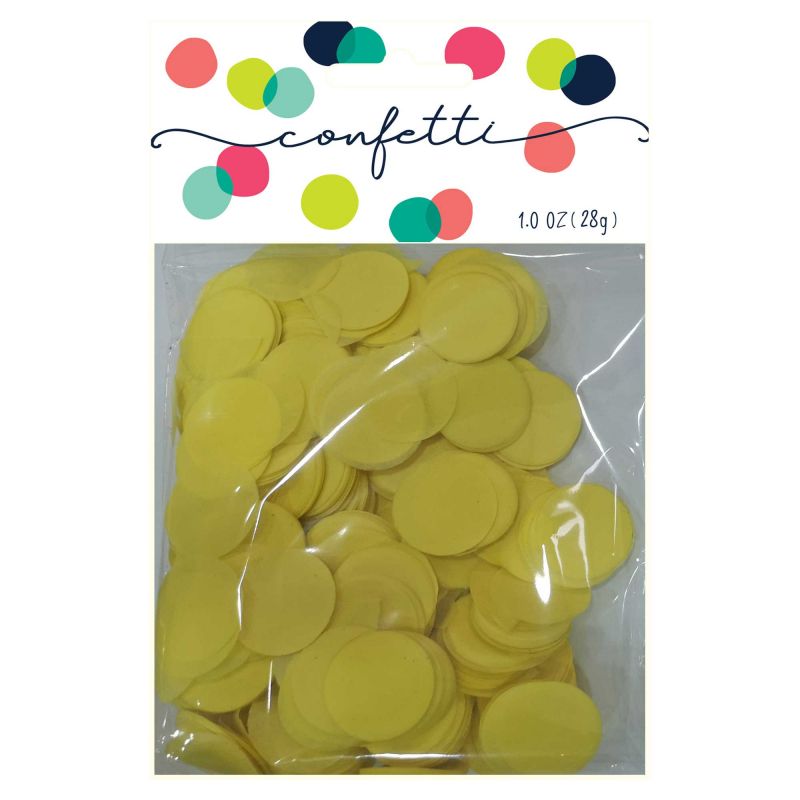 Bright yellow 2cm tissue paper confetti circles, ideal for vibrant party decorations and eco-friendly celebrations.