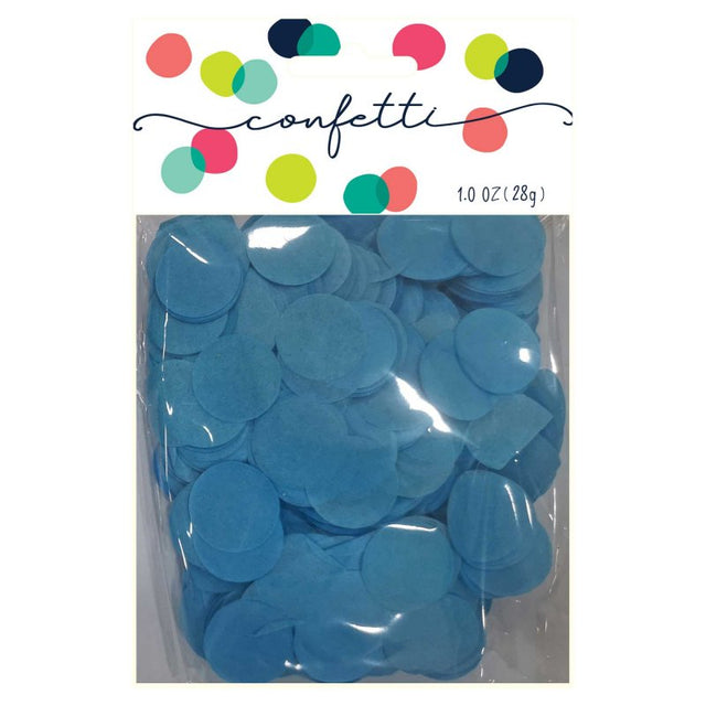 Caribbean blue paper confetti circles, ideal for festive decorations at parties, weddings, and crafts, packed in 28g.