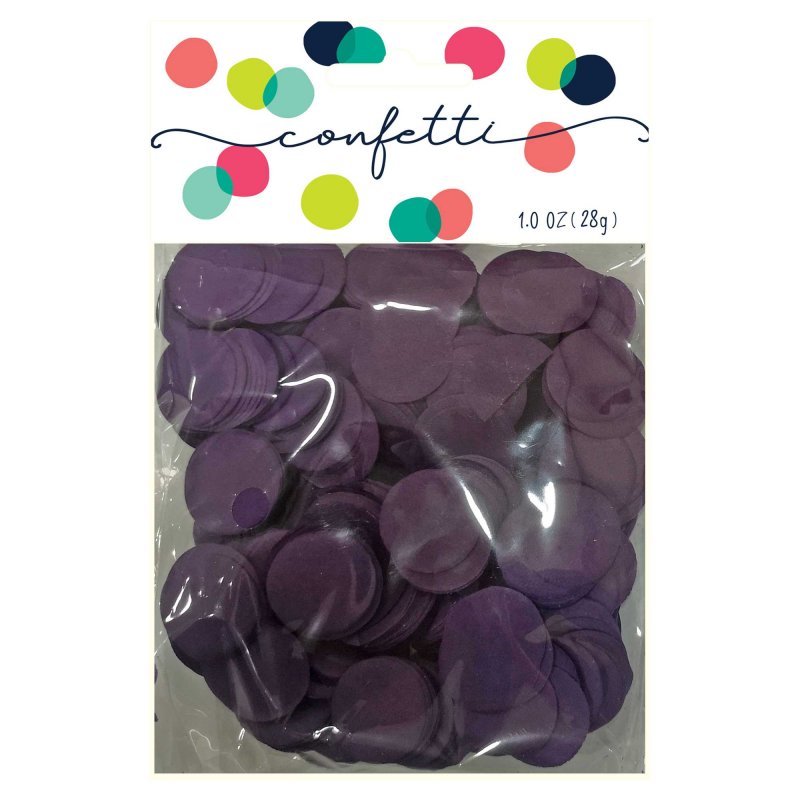 Vibrant 28g purple paper confetti circles, perfect for enhancing celebrations and eco-friendly party decor.